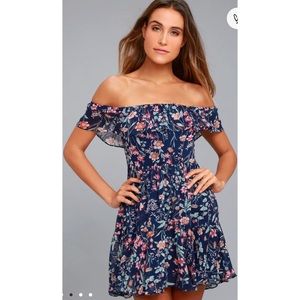 NWOT Lulu’s Blue Floral Off The Shoulder Dress